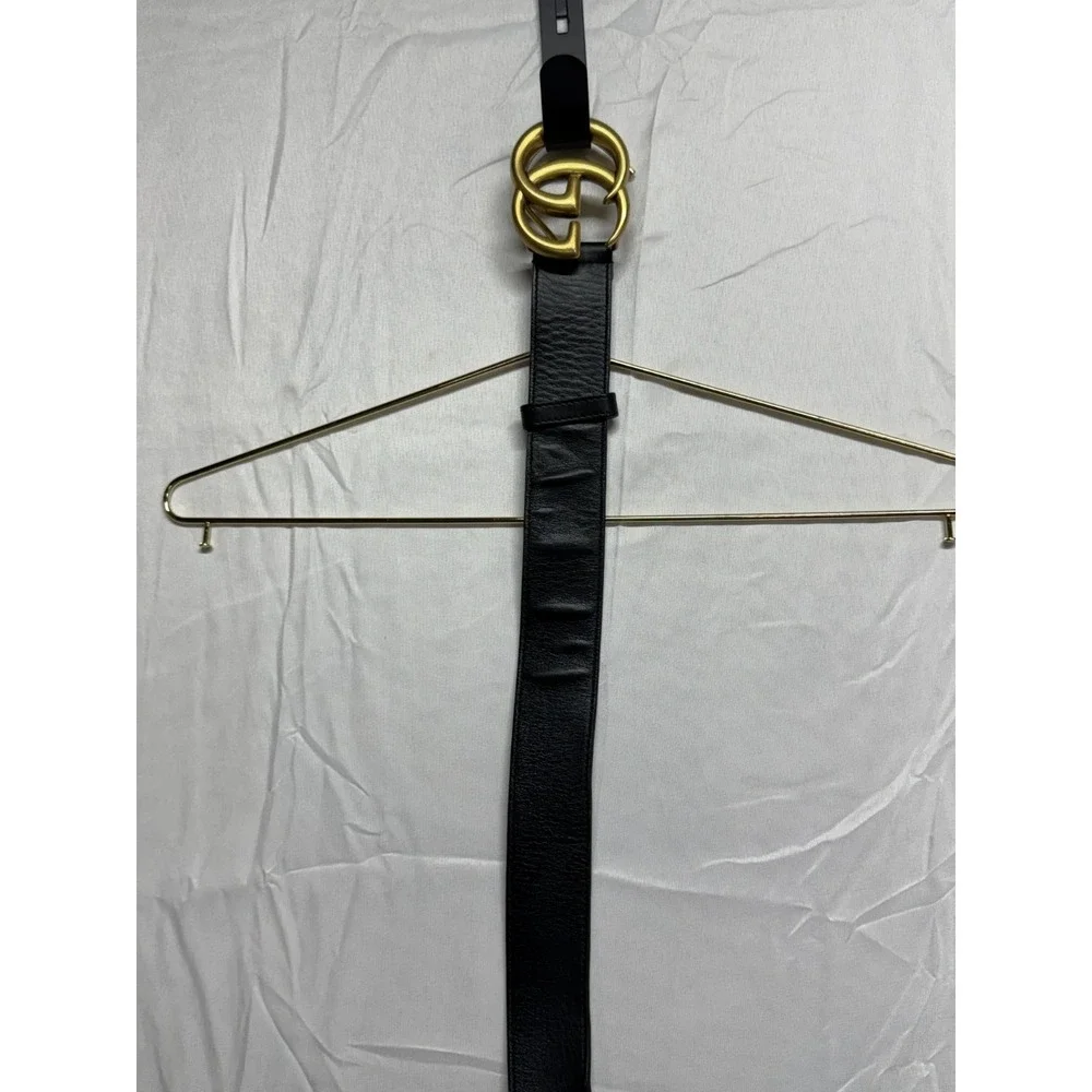 Vintage Gucci GG Marmont Leather Belt Unisex Size 32 Antiqued Gold Buckle w/ COA